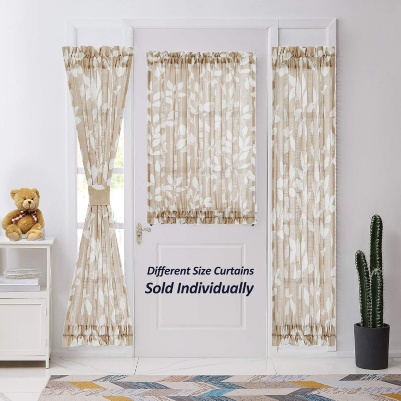 Treatmentex Sidelight French Door Panels 72inches Long Leaf Print Design Narrow Side Door Window Curtains for Front Back Glass Doors Linen Textured Taupe 26" W x 1Pair - Image 5